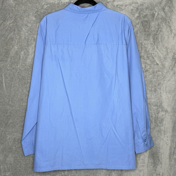 Silhouettes 1X Top Shirt Blue Solid Button Up Long Sleeve Collared Cotton Womens - Picture 4 of 7